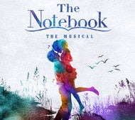 Watercolor of a couple embracing and logo for The Notebook